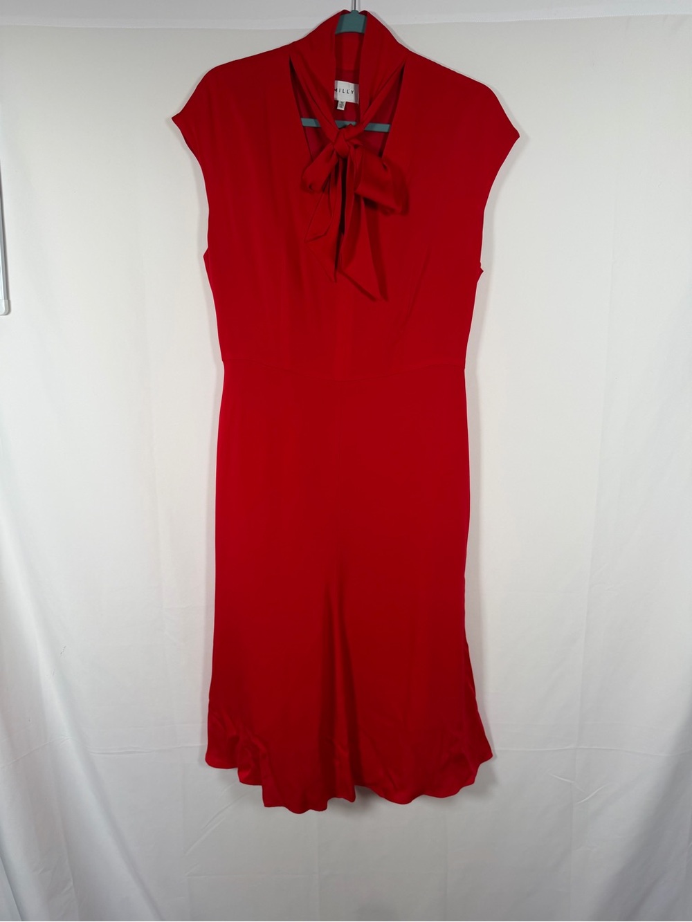 Milly Red Tie-Neck Midi Dress